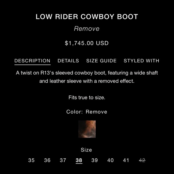R13 LOW RIDER COWBOY BOOT - BROWN - Picture 3 of 5